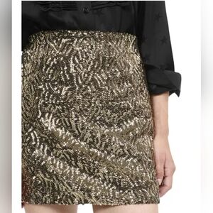 The Kooples Metallic Gold Sequin Mini Skirt With Lining